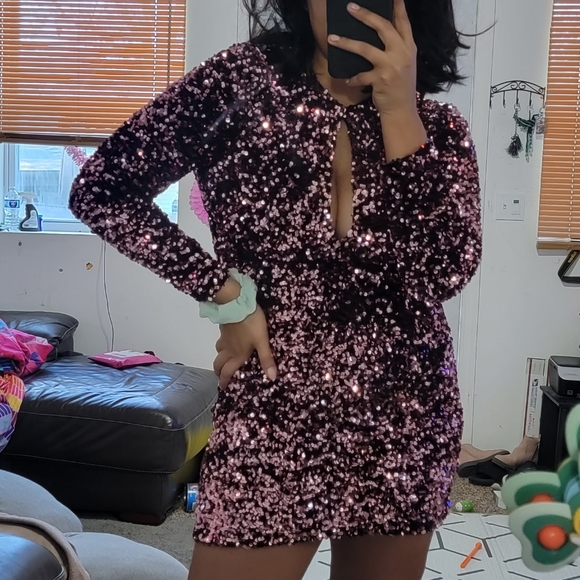 ZARA PINK SEQUIN MINI DRESS LARGE 10 12 - Picture 5 of 11